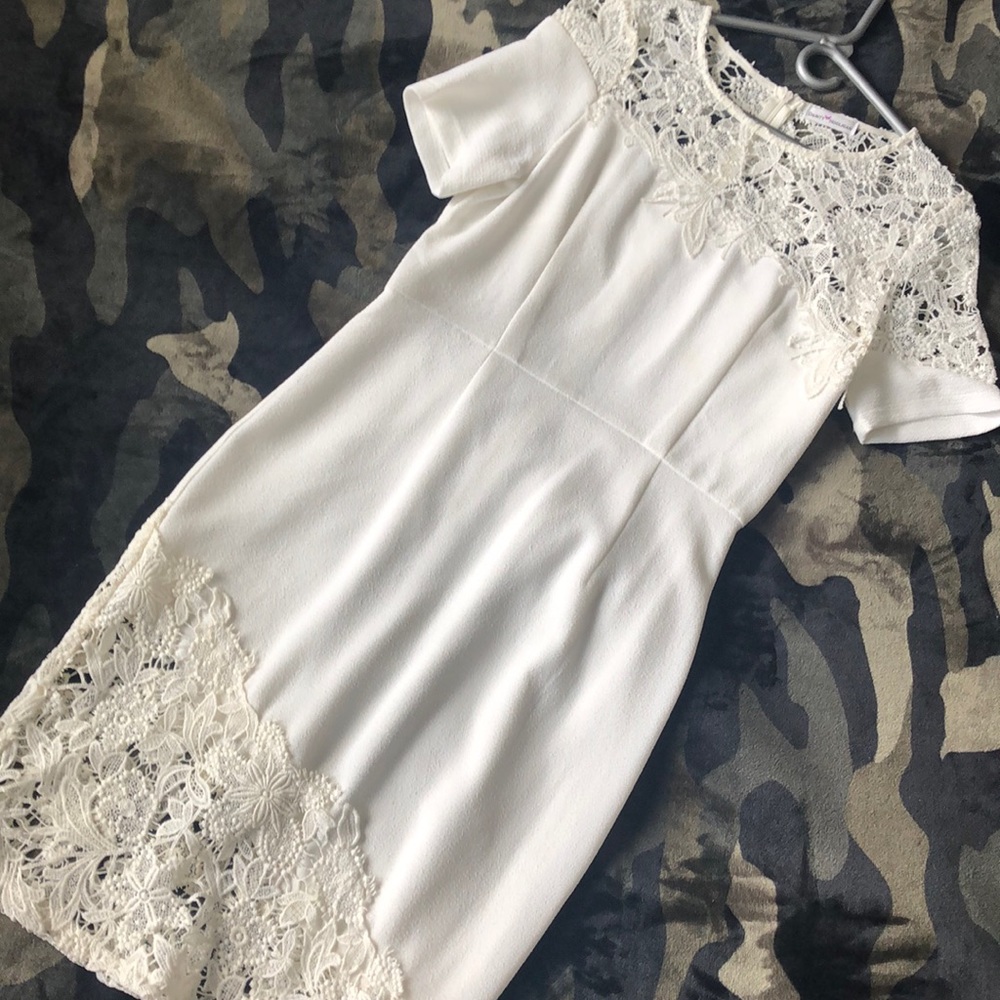 Dainty hooligan white lace knee length dress